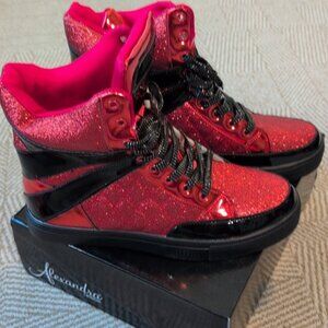 New In Box Alexandra Stylish Red Black Glitter High-Top Sneakers Dance Shoes 11